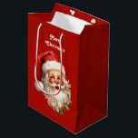 Holly Jolly Santa Claus Retro Christmas Medium Gift Bag<br><div class="desc">Gift bag with a joyful illustration of a vintage style Santa Claus with red rosy cheeks. wearing his classic red Santa hat and his big white bear. A sprig of holly adds to the festive holiday spirit of this design.</div>