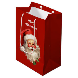 Holly Jolly Santa Claus Retro Christmas Medium Gift Bag