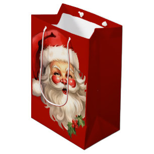Holly Jolly Santa Claus Retro Christmas Medium Gift Bag