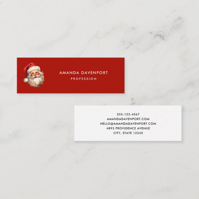 Holly Jolly Santa Claus Retro Christmas Mini Business Card (Front/Back)