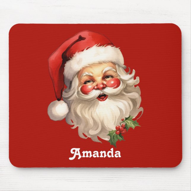 Holly Jolly Santa Claus Retro Christmas Mouse Mat (Front)