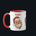 Holly Jolly Santa Claus Retro Christmas Mug<br><div class="desc">A mug with a joyful illustration of a vintage style Santa Claus with red rosy cheeks. wearing his classic red Santa hat and his big white bear. A sprig of holly adds to the festive holiday spirit of this design.</div>