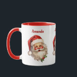 Holly Jolly Santa Claus Retro Christmas Mug<br><div class="desc">A mug with a joyful illustration of a vintage style Santa Claus with red rosy cheeks. wearing his classic red Santa hat and his big white bear. A sprig of holly adds to the festive holiday spirit of this design.</div>