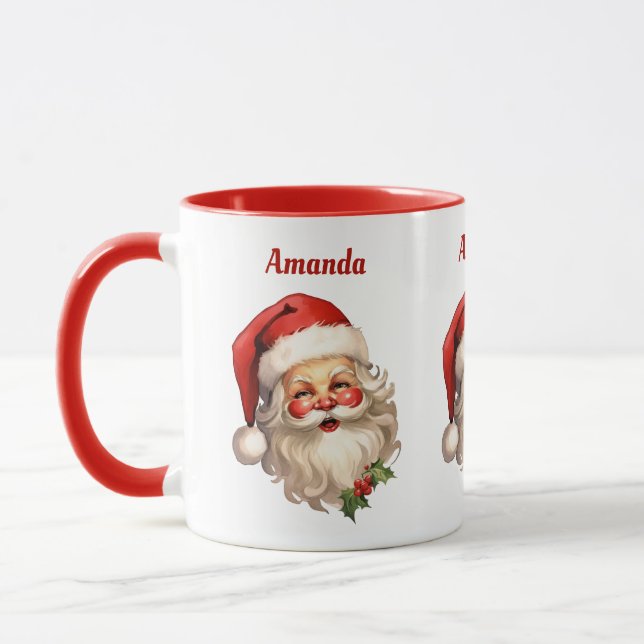 Holly Jolly Santa Claus Retro Christmas Mug (Left)