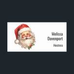 Holly Jolly Santa Claus Retro Christmas Name Tag<br><div class="desc">A name tag with a joyful illustration of a vintage style Santa Claus with red rosy cheeks. wearing his classic red Santa hat and his big white bear. A sprig of holly adds to the festive holiday spirit of this design.</div>