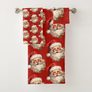 Holly Jolly Santa Claus Retro Christmas Pattern Bath Towel Set