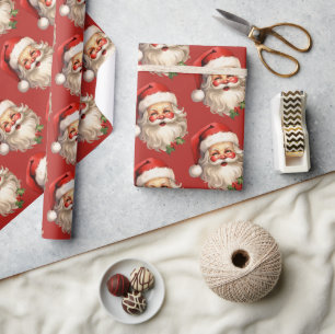 Holly Jolly Santa Claus Retro Christmas Pattern Wrapping Paper