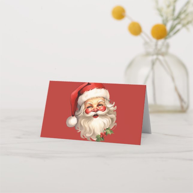 Holly Jolly Santa Claus Retro Christmas Place Card (Front)