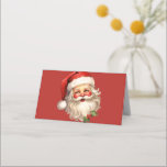 Holly Jolly Santa Claus Retro Christmas Place Card<br><div class="desc">Place card with a joyful illustration of a vintage style Santa Claus with red rosy cheeks. Wearing his classic red Santa hat and his big white beard. A sprig of holly adds to the festive holiday spirit of this design.</div>