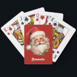 Holly Jolly Santa Claus Retro Christmas Playing Cards<br><div class="desc">Playing cards with a joyful illustration of a vintage style Santa Claus with red rosy cheeks. wearing his classic red Santa hat and his big white bear. A sprig of holly adds to the festive holiday spirit of this design.</div>