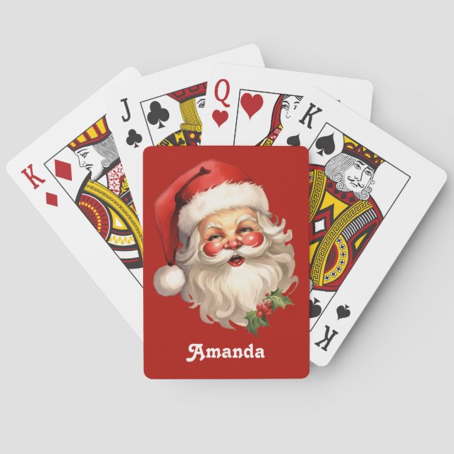 Holly Jolly Santa Claus Retro Christmas Playing Cards (Back)