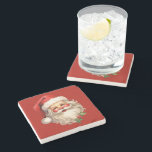 Holly Jolly Santa Claus Retro Christmas Stone Coaster<br><div class="desc">A stone coaster with a joyful illustration of a vintage style Santa Claus with red rosy cheeks. wearing his classic red Santa hat and his big white bear. A sprig of holly adds to the festive holiday spirit of this design.</div>