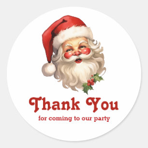 Holly Jolly Santa Claus Retro Christmas Thank You Classic Round Sticker