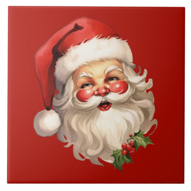 Holly Jolly Santa Claus Retro Christmas Tile (Front)