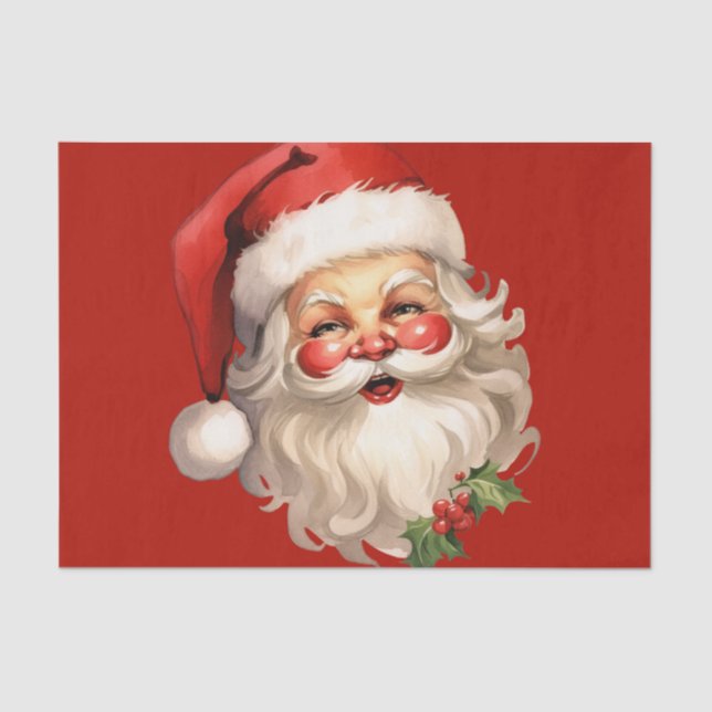 Holly Jolly Santa Claus Retro Christmas Tissue Paper (Front)