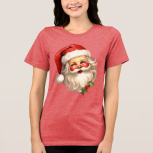 Holly Jolly Santa Claus Retro Christmas Tri-Blend Shirt
