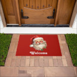 Holly Jolly Santa Claus Retro Christmas Welcome Doormat<br><div class="desc">Designed with a joyful illustration of a vintage style Santa Claus with red rosy cheeks. wearing his classic red Santa hat and his big white bear. A sprig of holly adds to the festive holiday spirit of this design.</div>