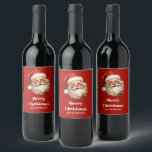 Holly Jolly Santa Claus Retro Christmas Wine Label<br><div class="desc">Bottle labels with a joyful illustration of a vintage style Santa Claus with red rosy cheeks. Wearing his classic red Santa hat and his big white beard. A sprig of holly adds to the festive holiday spirit of this design..</div>
