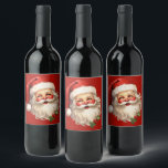 Holly Jolly Santa Claus Retro Christmas Wine Label<br><div class="desc">Bottle labels with a joyful illustration of a vintage style Santa Claus with red rosy cheeks. Wearing his classic red Santa hat and his big white beard. A sprig of holly adds to the festive holiday spirit of this design..</div>