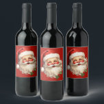 Holly Jolly Santa Claus Retro Christmas Wine Label<br><div class="desc">Bottle labels with a joyful illustration of a vintage style Santa Claus with red rosy cheeks. Wearing his classic red Santa hat and his big white beard. A sprig of holly adds to the festive holiday spirit of this design..</div>