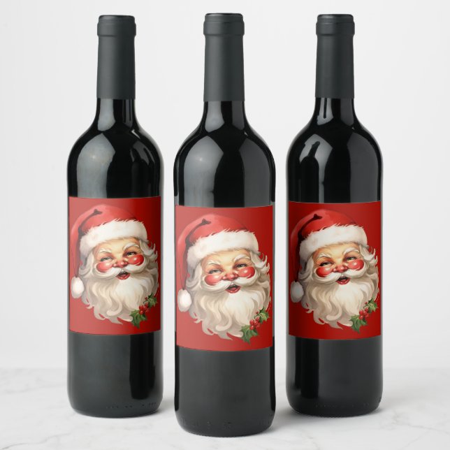 Holly Jolly Santa Claus Retro Christmas Wine Label (Bottles)
