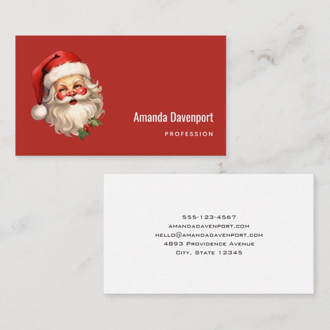 Holly Jolly Santa Claus Retro Style Christmas Business Card (Front/Back)