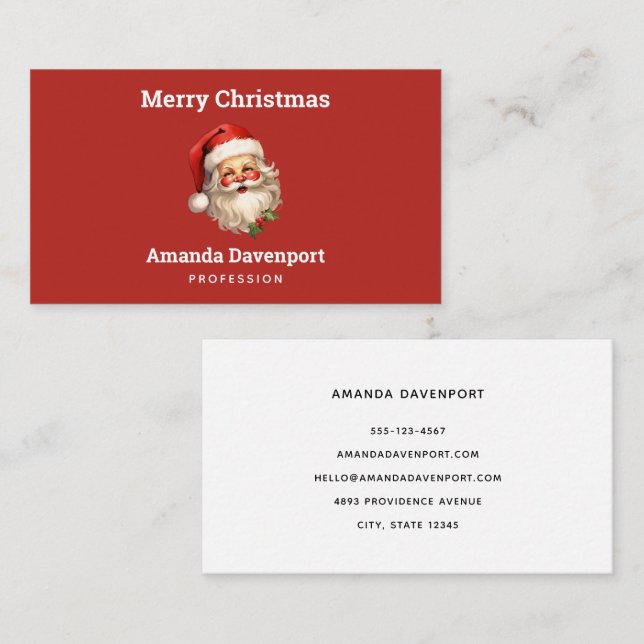 Holly Jolly Santa Claus Retro Style Christmas Business Card (Front/Back)