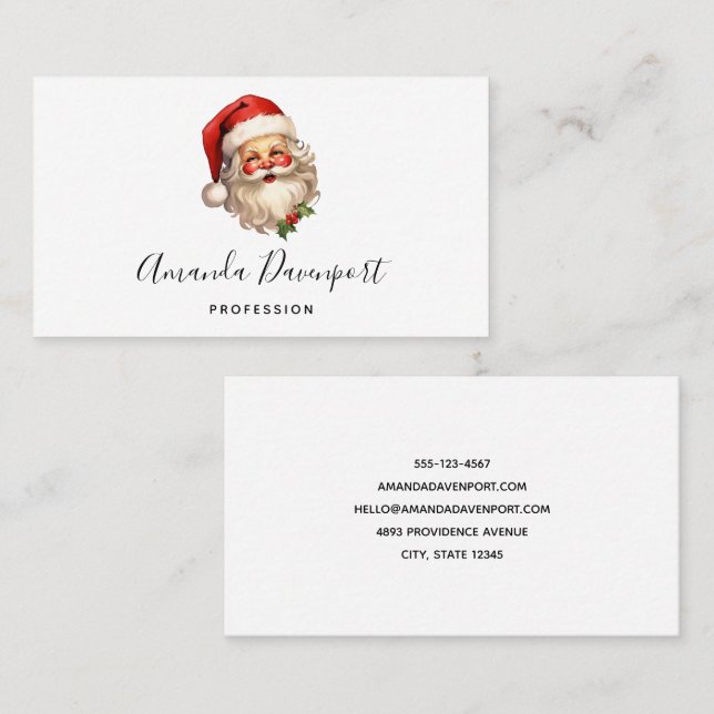 Holly Jolly Santa Claus Retro Style Christmas Business Card (Front/Back)