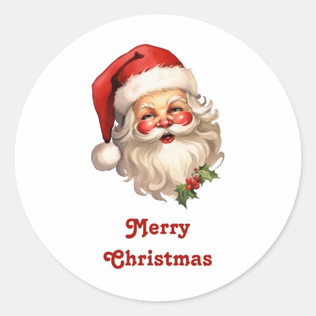 Holly Jolly Santa Claus Retro Style Christmas Classic Round Sticker (Front)