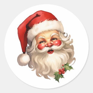 Holly Jolly Santa Claus Retro Style Christmas Classic Round Sticker