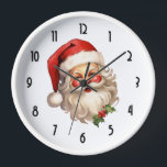 Holly Jolly Santa Claus Retro Style Christmas Clock<br><div class="desc">A clock with a joyful illustration of a vintage style Santa Claus with red rosy cheeks. wearing his classic red Santa hat and his big white bear. A sprig of holly adds to the festive holiday spirit of this design.</div>