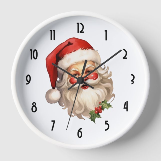 Holly Jolly Santa Claus Retro Style Christmas Clock (Front)