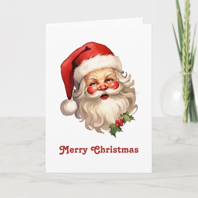 Holly Jolly Santa Claus Retro Style Christmas Holiday Card (Front)