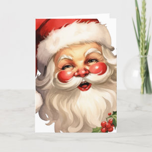 Holly Jolly Santa Claus Retro Style Christmas Holiday Card