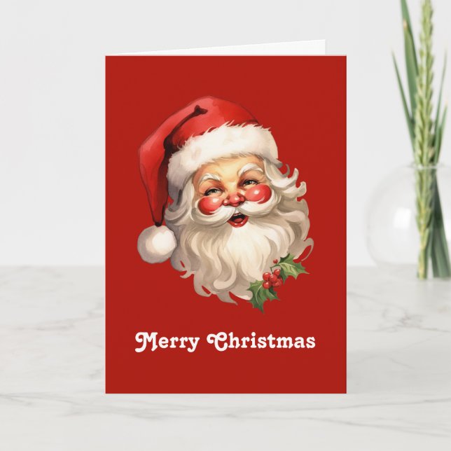 Holly Jolly Santa Claus Retro Style Christmas Holiday Card (Front)