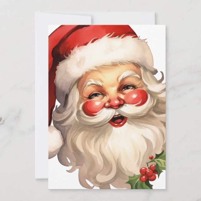 Holly Jolly Santa Claus Retro Style Christmas Holiday Card (Front)
