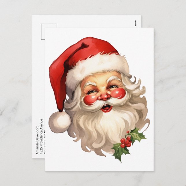 Holly Jolly Santa Claus Retro Style Christmas Holiday Postcard (Front/Back)