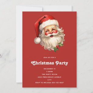 Holly Jolly Santa Claus Retro Style Christmas Invitation