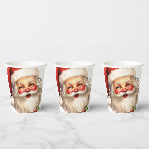 Holly Jolly Santa Claus Retro Style Christmas Paper Cups