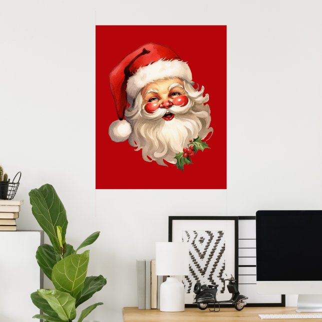 Holly Jolly Santa Claus Retro Style Christmas Poster (Home Office)