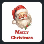 Holly Jolly Santa Claus Retro Style Christmas Square Sticker<br><div class="desc">Christmas stickers with a joyful illustration of a vintage style Santa Claus with red rosy cheeks. wearing his classic red Santa hat and his big white bear. A sprig of holly adds to the festive holiday spirit of this design.</div>