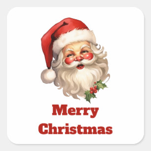 Holly Jolly Santa Claus Retro Style Christmas Square Sticker