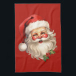 Holly Jolly Santa Claus Retro Style Christmas Tea Towel<br><div class="desc">A kitchen towel with a joyful illustration of a vintage style Santa Claus with red rosy cheeks. wearing his classic red Santa hat and his big white bear. A sprig of holly adds to the festive holiday spirit of this design.</div>
