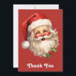 Holly Jolly Santa Claus Retro Style Christmas Thank You Card<br><div class="desc">Thank you card with a joyful illustration of a vintage style Santa Claus with red rosy cheeks. wearing his classic red santa hat and his big white bear. A sprig of holly adds to the festive holiday spirit of this design.</div>