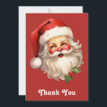 Holly Jolly Santa Claus Retro Style Christmas Thank You Card<br><div class="desc">Thank you card with a joyful illustration of a vintage style Santa Claus with red rosy cheeks. wearing his classic red santa hat and his big white bear. A sprig of holly adds to the festive holiday spirit of this design.</div>