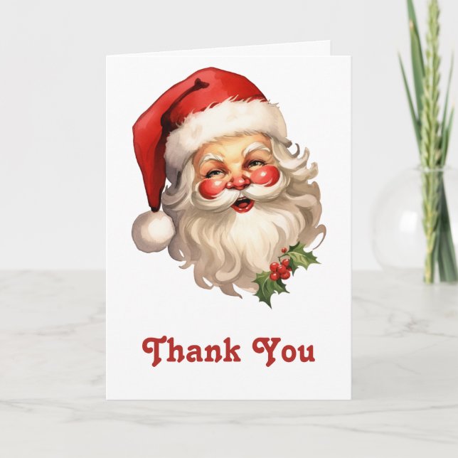 Holly Jolly Santa Claus Retro Style Christmas Thank You Card (Front)