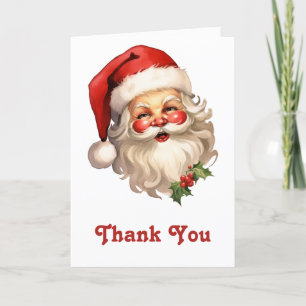 Holly Jolly Santa Claus Retro Style Christmas Thank You Card