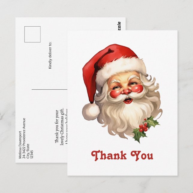 Holly Jolly Santa Claus Retro Thank You            Postcard (Front/Back)