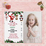 Holly Jolly Santa Snowman Christmas Birthday Photo Invitation<br><div class="desc">A cute HOLLY JOLLY Christmas Birthday Party Invitation Announcement for your Birthday girl turning 3/Any age. The illustration has a holly berry border with Santa making an announcement with his folks - Reindeer,  Penguin,  Snowman. The TEXT and PHOTO is customisable.</div>