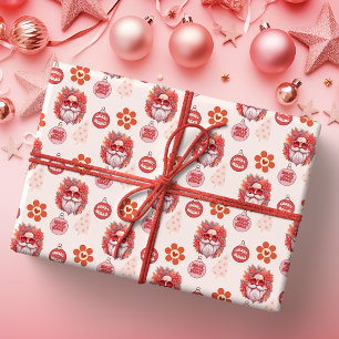 Holly Jolly Santa Vibes Pink Retro Holiday Wrapping Paper